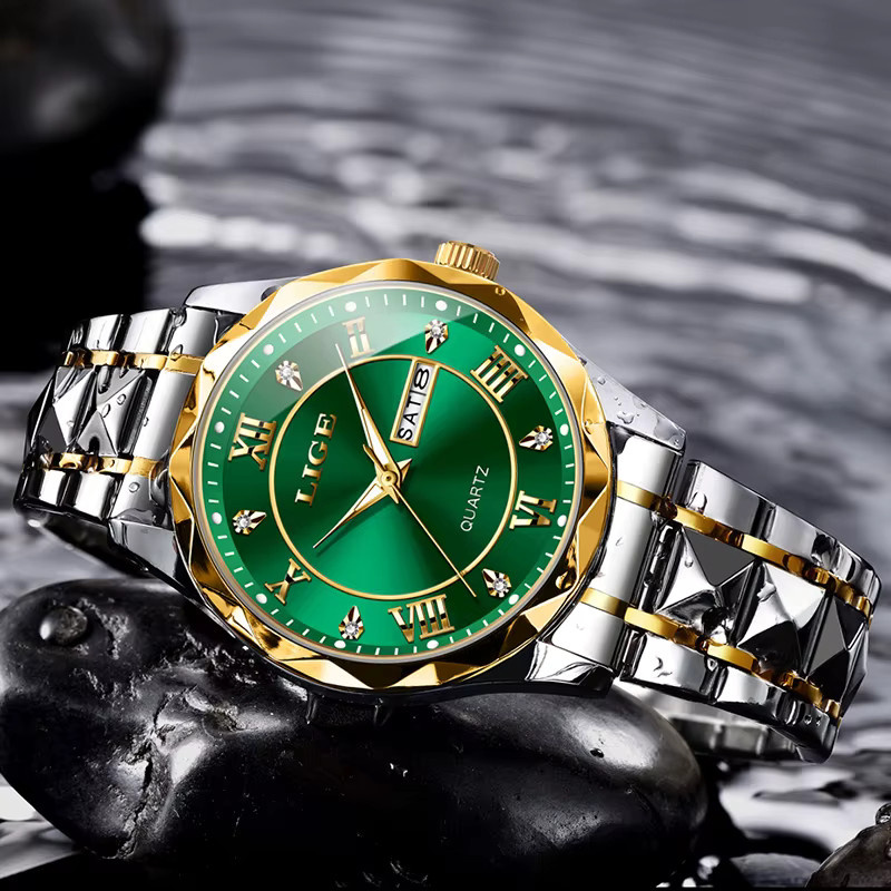 LIGE Armbanduhr Chronograph, Quarz, Edelstahl, Grün, Herren - Bild 2