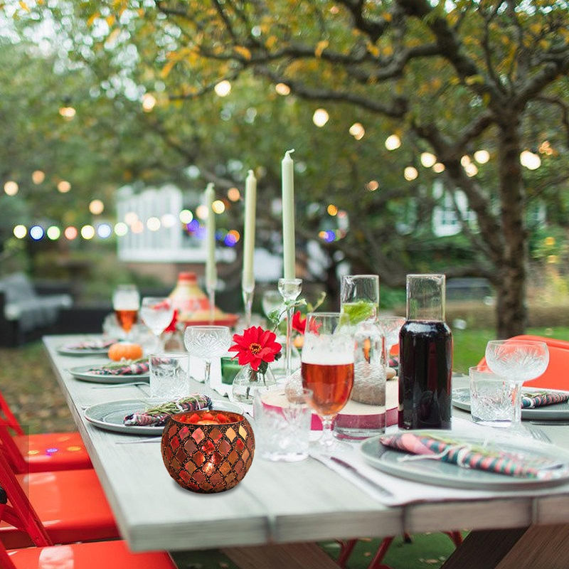 Tooarts Glas Kerzenhalter und Blumentopf in Rot, Geometrisches Design für Hochzeit, Weihnachten und Valentinstag - Bild 4