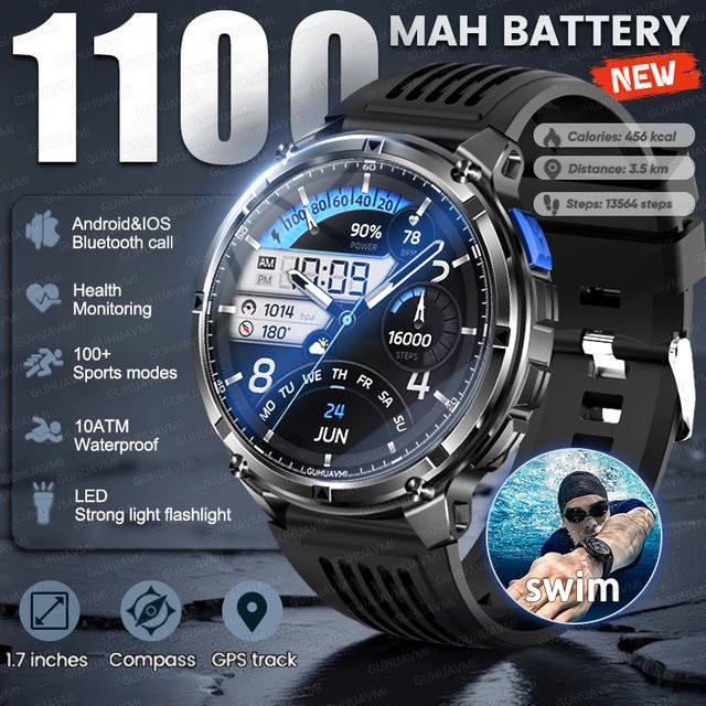 GUHUAVMI Smartwatch, GPS, Schwarz, Kunststoff, Herren - Bild 1