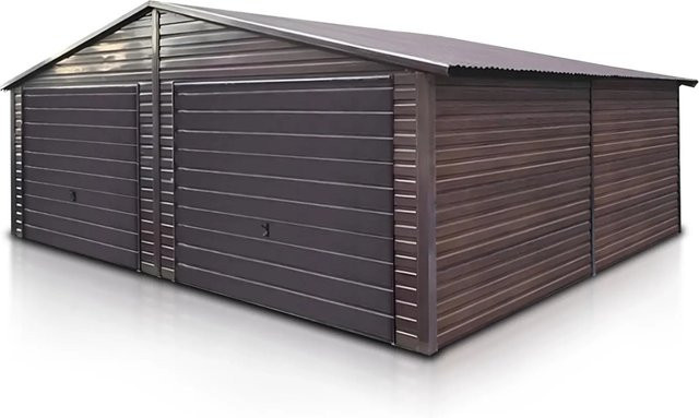 Liderstal Doppelgarage Standard aus Blech mit Satteldach und Schwingtor in Holzoptik Walnuss, B/T/H: 700 x 600 x 290 cm - Bild 1