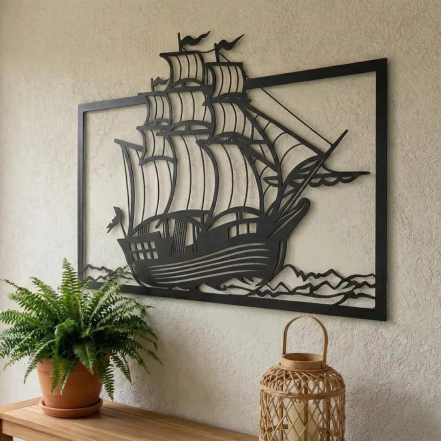 CIFBUY Metall-Segelboot Wandkunst in Schwarz für maritime Dekoration - Bild 2