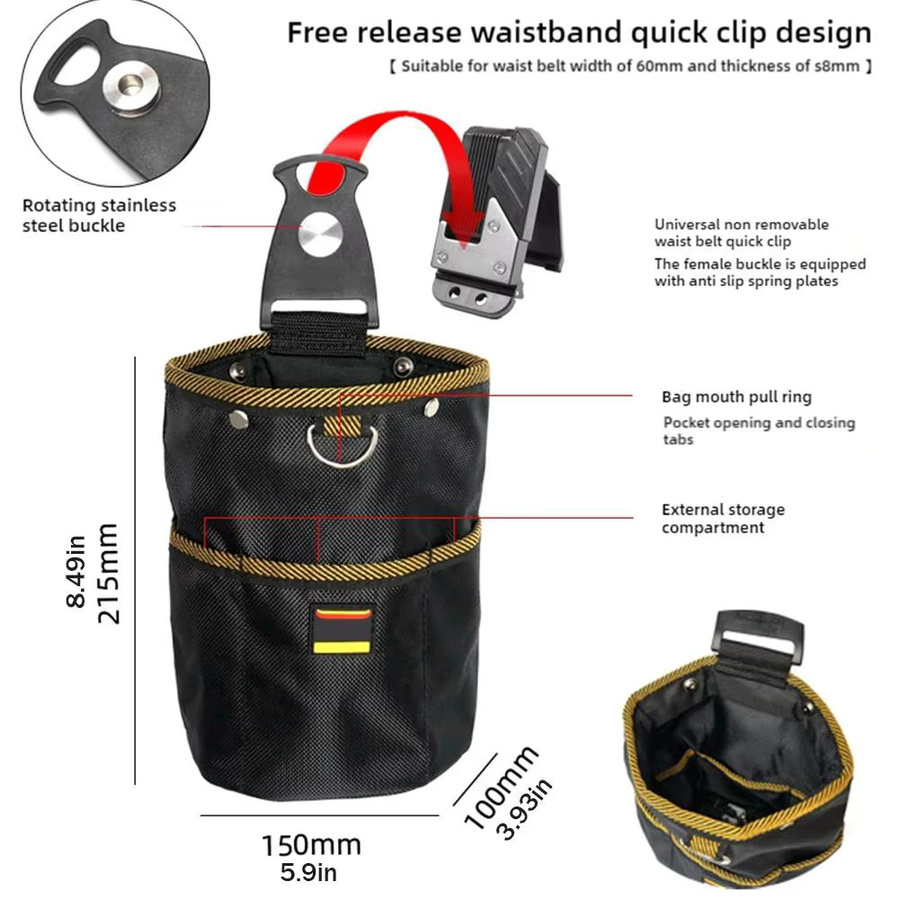 Drehbare Werkzeugtasche 1680D mit Schnellaufhängung für Holzbearbeitung und Elektriker, Schwarz, B/T/H: 21,5 x 15,0 x 10,0 cm - Bild 4