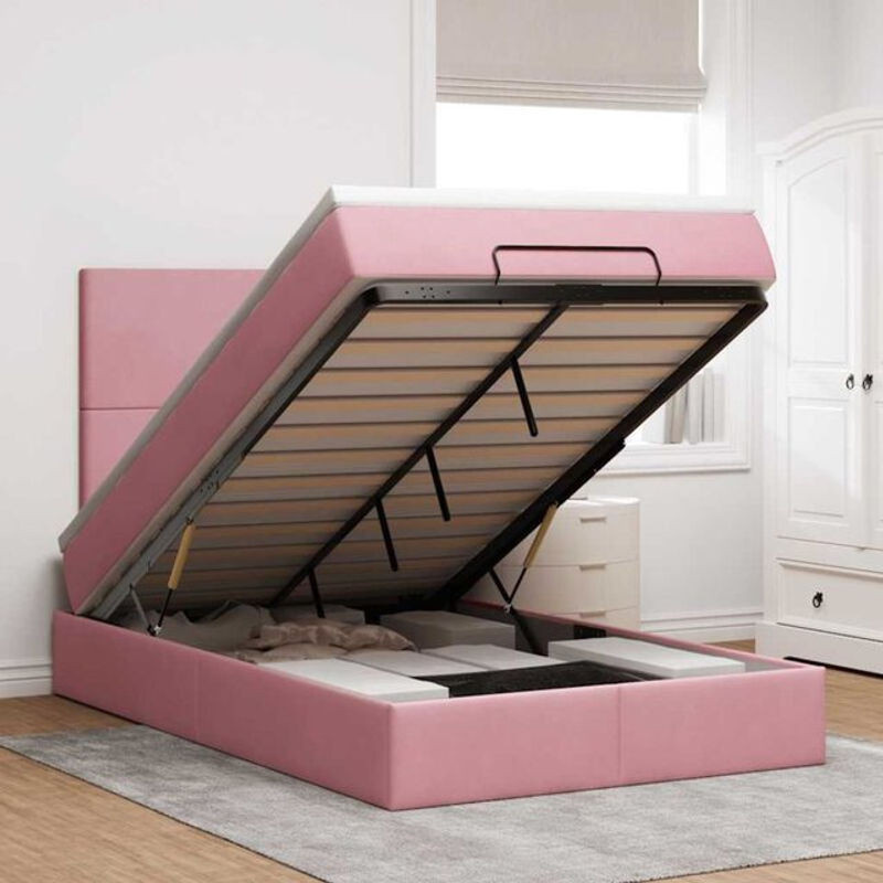 Vidaxl Ottoman Polsterbett mit Matratze und LED in Rosa aus Samt, B/T/H: 120 x 190 x 118 cm - Bild 1
