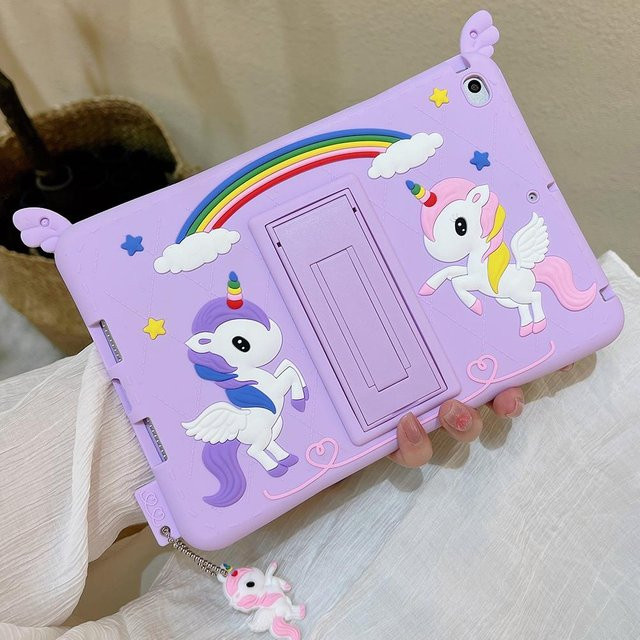 3D Einhorn Schutzhülle für Apple iPad und iPad Air in Lila mit integriertem Halter für Kinder - Bild 1