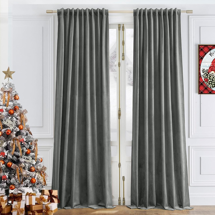 Yiran Furniture Verdunkelungsvorhang aus Samt in Beige mit Ösen, B: 350 cm, H: 270 cm - Bild 2