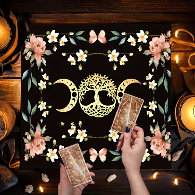 VIKAMA Mandala Tarot-Tischdecke mit Mondphasen und keltischen Symbolen in Multicolour - Bild 1