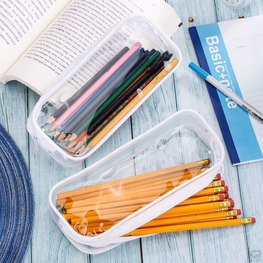 Transparentes Federmäppchen aus Kunststoff mit Reißverschluss in Weiß für Schule und Büro - Bild 3