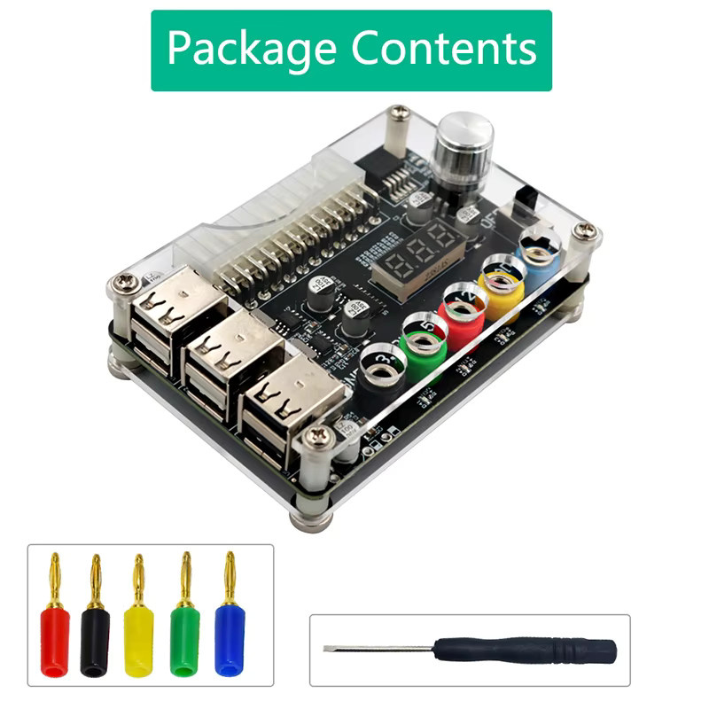 24-poliger ATX-Netzteil-Breakout-Board Adapter mit einstellbarem Spannungsknopf, 6 USB 2.0 Ports, unterstützt QC 2.0 und QC 3.0, Schwarz - Bild 3