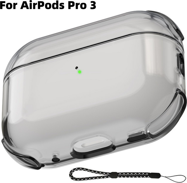 Transparente Schutzhülle mit Umhängeband für Apple AirPods Pro 3 in Schwarz - Bild 1