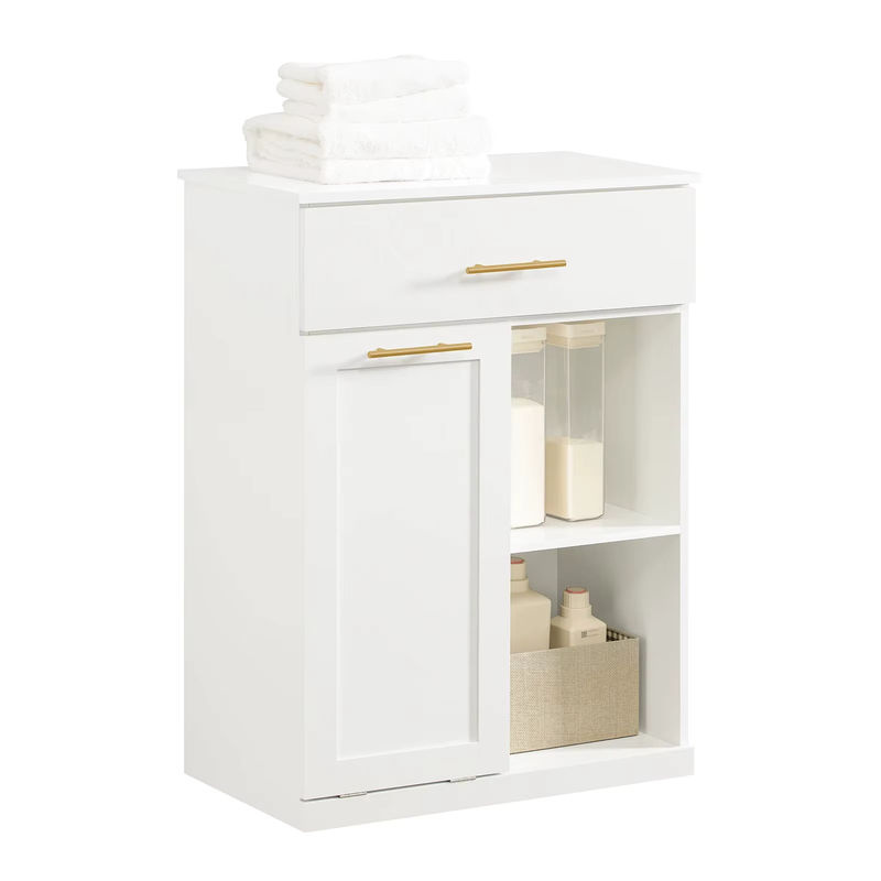 SoBuy Wäscheschrank BZR66-W in Weiß mit ausklappbaren Wäschesäcken, 2 Schubladen und 2 Fächern für dein Badezimmer, B/T/H: 66,0 x 26,5 x 95,0 cm - Bild 3