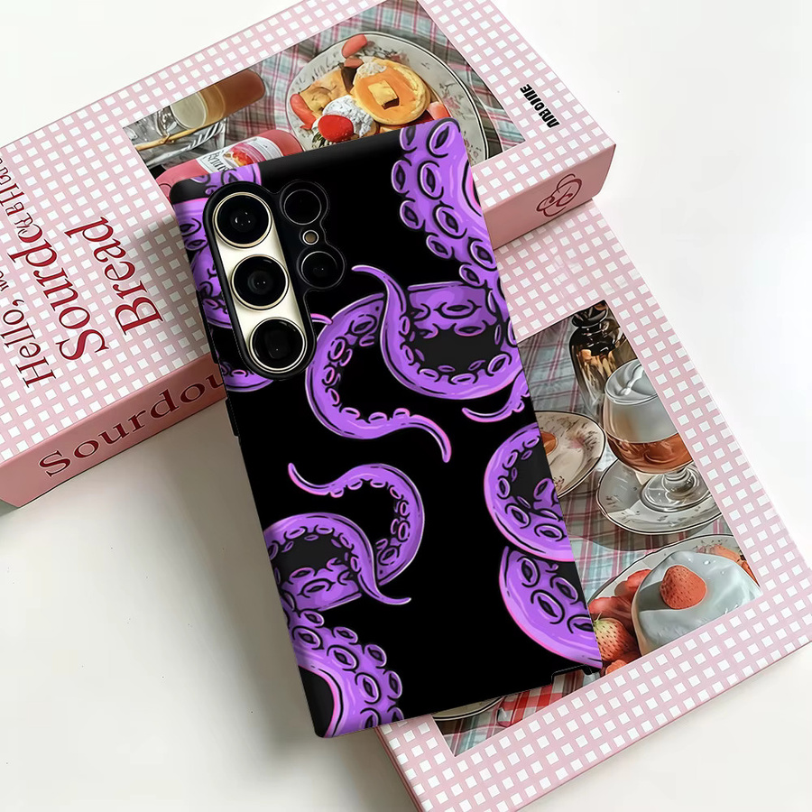 Stoßfeste Doppelschicht Handyhülle mit Oktopus-Tentakel Design für Samsung Galaxy S25 Ultra, S24, S23 Ultra und S23 Plus in Lila - Bild 3