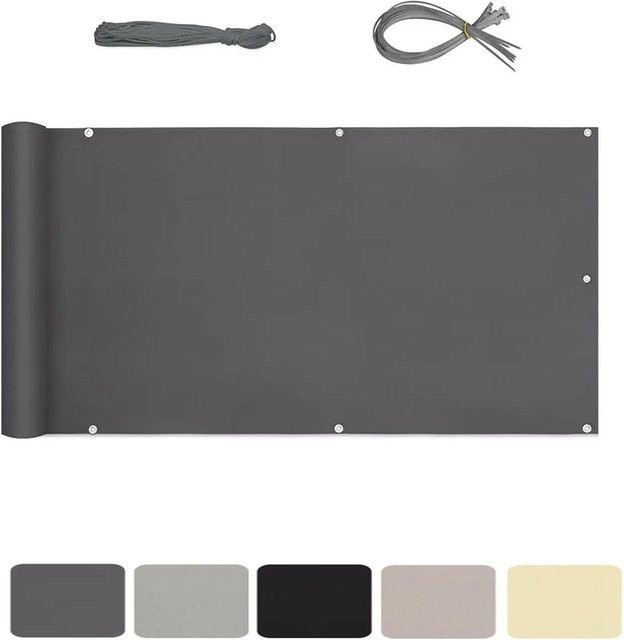 Sekey Balkonsichtschutz aus Polyester, blickdicht und reißfest, Anthrazit, Breite: 120 cm, Höhe: 300 cm - Bild 1