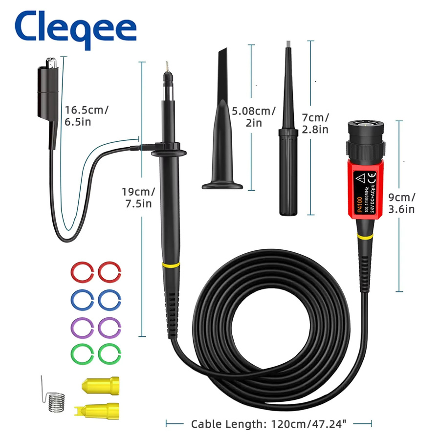Cleqee P4100 Hochspannungs-Oszilloskop-Sonde 100:1 mit 100MHz und 2KV, BNC-Anschluss, Schwarz - Bild 3