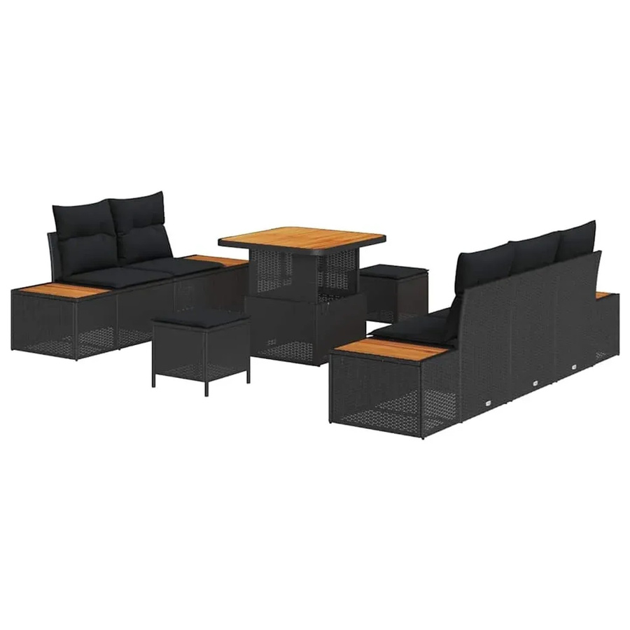 vidaXL Garten-Sofa-Set aus Poly-Rattan in Schwarz, 8-teiliges modernes Loungemöbel-Set mit Kissen und Tisch - Bild 2