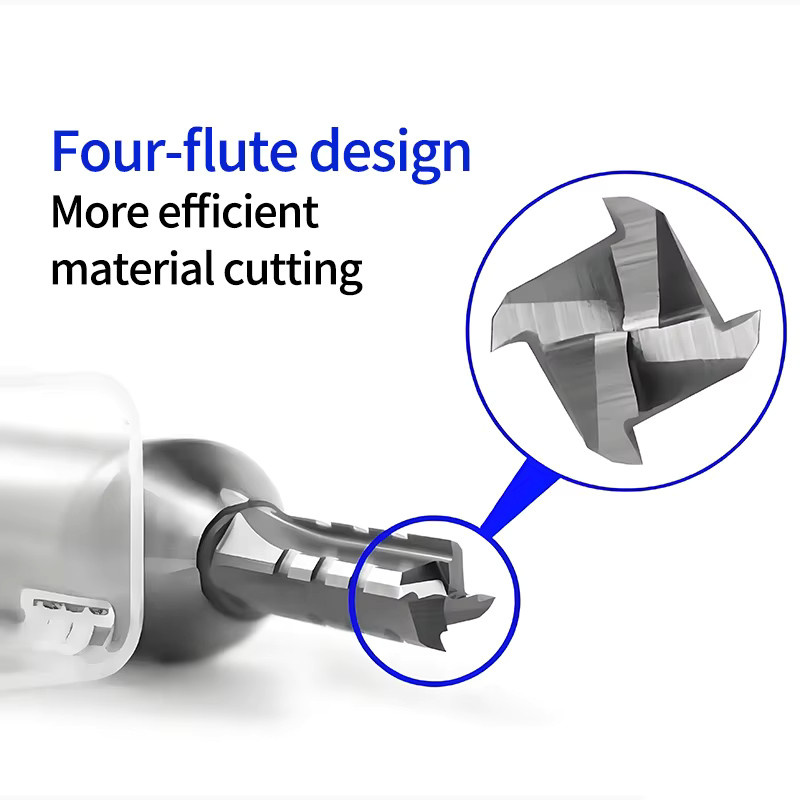 JRDS 4-Schneiden TCT Hartmetall-Fräser für Holzbearbeitung zum Schneiden, Nuten und Bohren, CNC-Gravierer, Farbe: Silber, Schaftdurchmesser: 12,7 mm - Bild 2