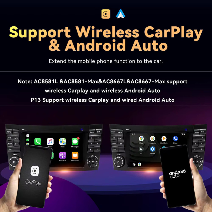 XONRICH Kabelloses CarPlay Android Autoradio mit GPS-Navigation für Mercedes Benz E-Klasse W211 und CLS W219 in Schwarz - Bild 2
