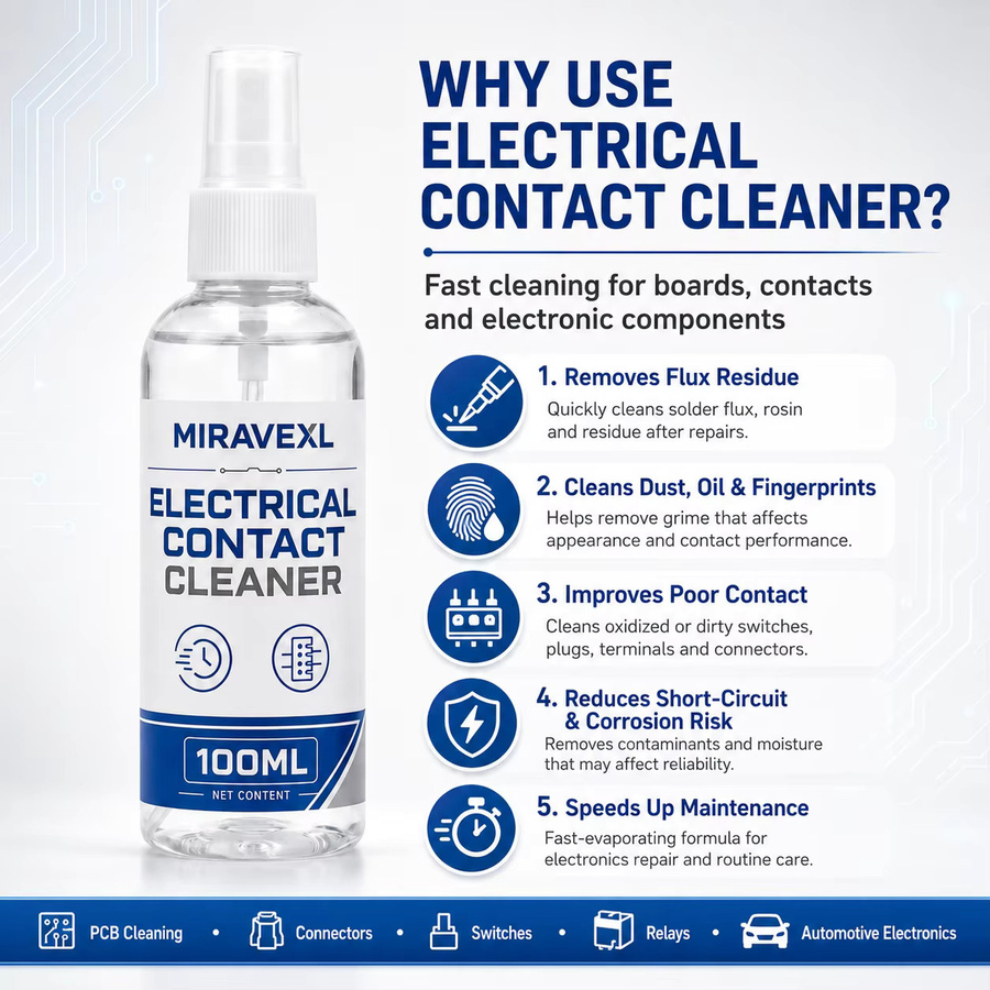 MIRAVEXL Elektrischer Kontaktreiniger mit Gebläse und Bürstenset zur Reinigung von PCB, Telefonen, Laptops und Schaltern, 100 ml, transparent - Bild 2