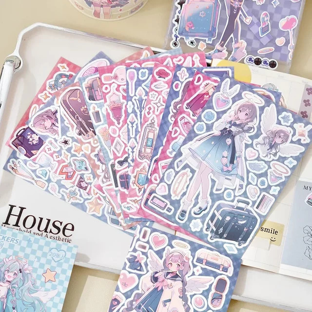 20 Stück Cartoon Mädchen Aufkleber mit süßen Charakteren für DIY Buch, Tagebuch und Scrapbooking, Mehrfarbig - Bild 1