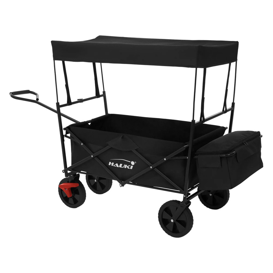 HAUKI Bollerwagen faltbar mit Dach und Tasche in Schwarz, Transportwagen bis 80 kg für Kinder, Camping und Garten - Bild 3