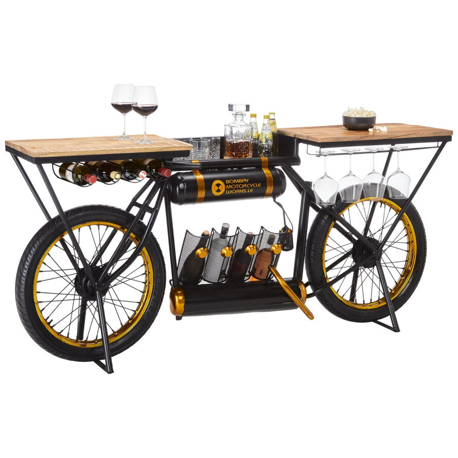Premium Living Bar aus Mangoholz Massiv in Braun mit Gold und Schwarz im Retro-Design, B/T/H: 83 x 44 x 187 cm - Bild 2