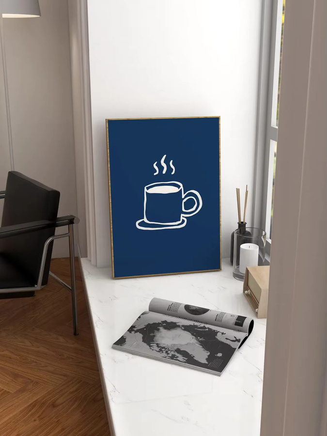 Digitaler Druck Coffee Bar Wandkunst für deine Küche, minimalistisches Poster in Navy Blau, abstrakte Wanddekoration im rechteckigen Format - Bild 3
