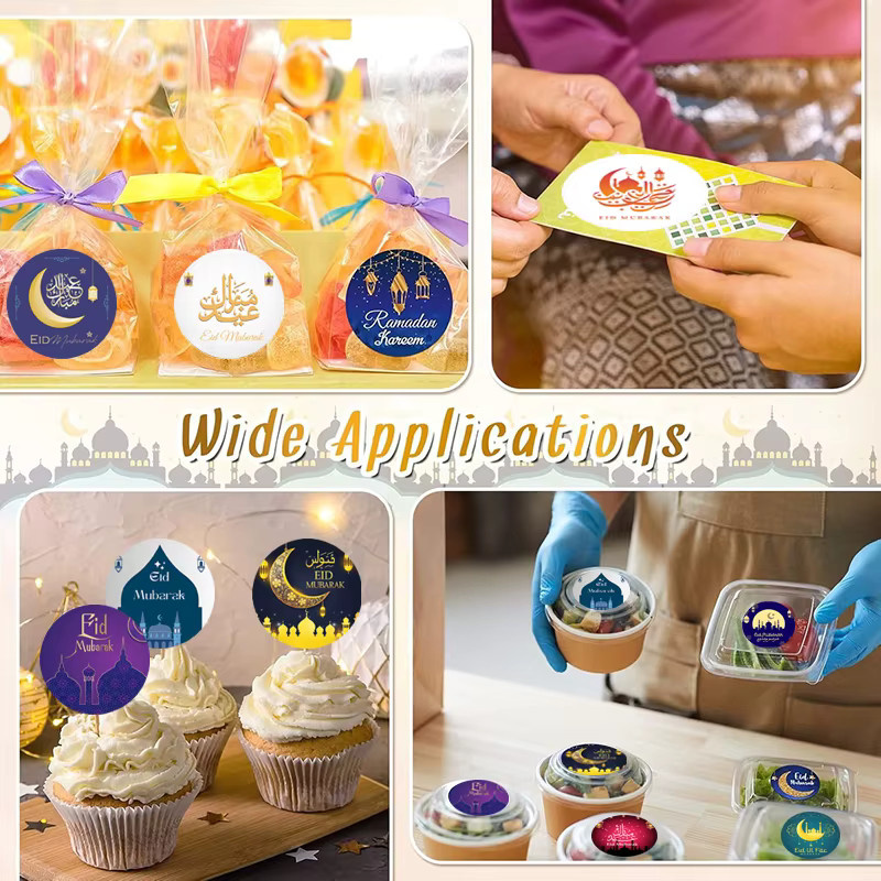 10 Blatt Ramadan Mubarak Aufkleber mit Mond- und Burgmuster für DIY-Dekorationen und Partyzubehör - Bild 3