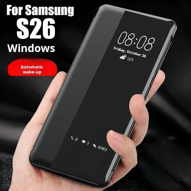 Business PU-Leder Schutzhülle mit Sichtfenster für Samsung Galaxy S26 Ultra Pro, S25 Edge, S24 FE, S23 Plus und S22 Ultra in Blau oder Schwarz - Bild 1