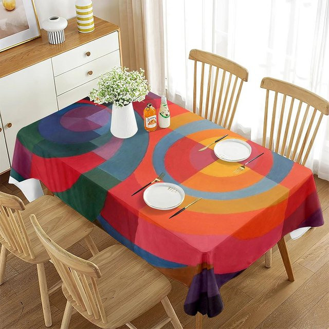 Bunte Tischdecke mit Kreisgeometrie von Fancy Style Studio, quadratisch, Mehrfarbig, B/B: 140 x 140 cm - Bild 1