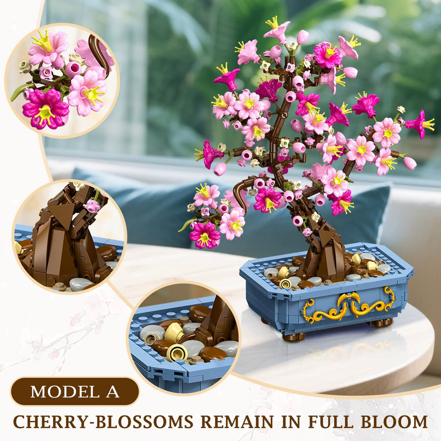 HOGOKIDS 2 in 1 Kirschblüten-Bonsai-Bauset in Rosa mit künstlichen Blumen für die Heimdekoration - Bild 2
