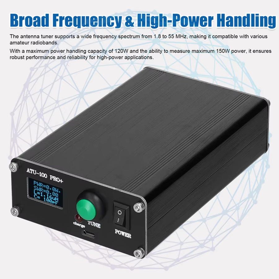 JANCORE ATU-100 Pro+ Automatischer Antennentuner 100 W 1,8–50 MHz mit OLED-Display und wiederaufladbarem Akku in Schwarz - Bild 2