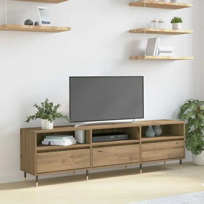 Vidaxl TV-Schrank in Eiche Natur Braun im modernen Retro-Design aus Holzwerkstoff und Stahl, B/T/H: 150 x 44,5 x 44,5 cm - Bild 1