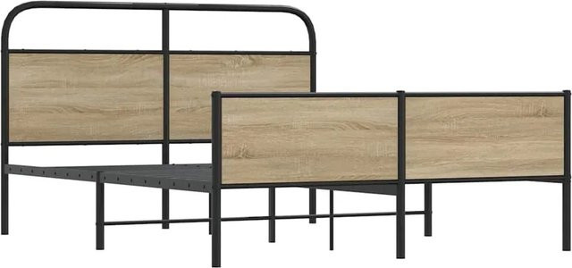 vidaXL Metallbett in Räuchereiche und Braun ohne Matratze B/T/H: 160 x 200 cm - Bild 1