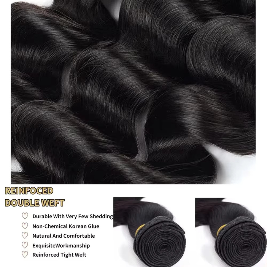 Cheetahbeauty Brasilianische Body Wave Echthaar-Bündel, Remy Raw Double Weft, Naturschwarz - Bild 4