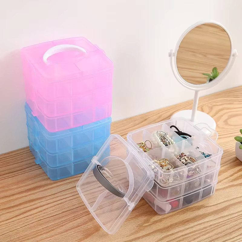 Multifunktionale Sbox Aufbewahrungsbox aus Kunststoff mit 18 Fächern in 3 Schichten, transparent - Bild 3