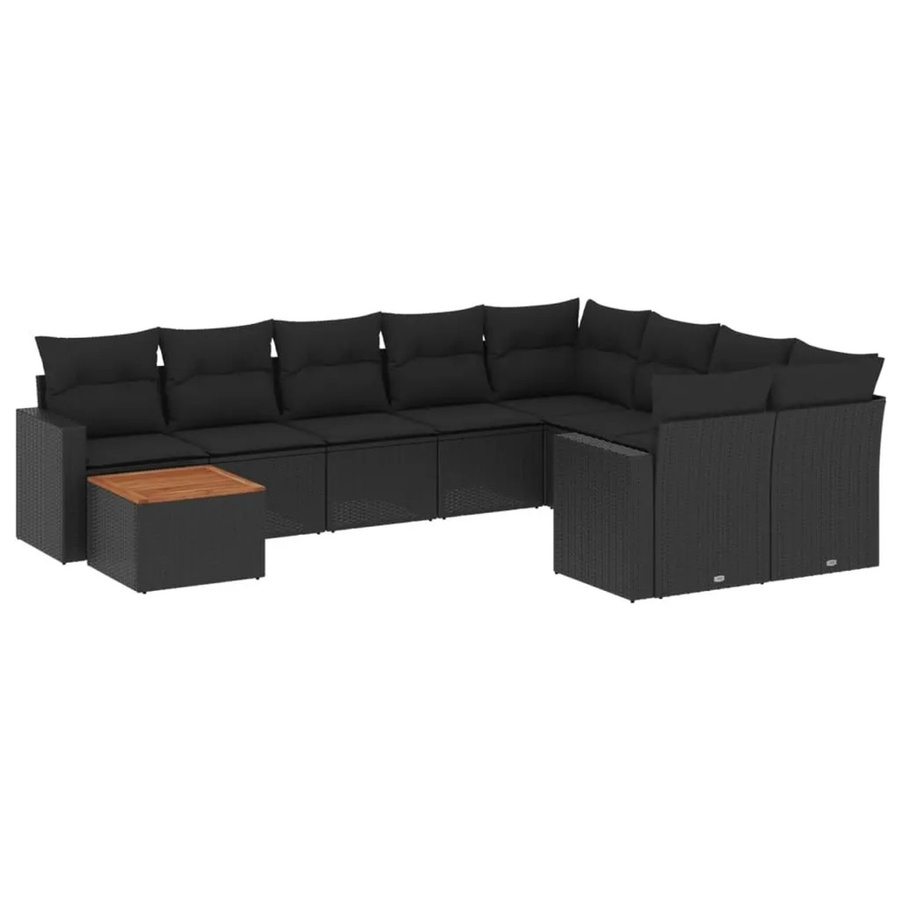 vidaXL 10-tlg. Garten-Sofagarnitur in L-Form aus Polyrattan mit Kissen, Schwarz - Bild 2
