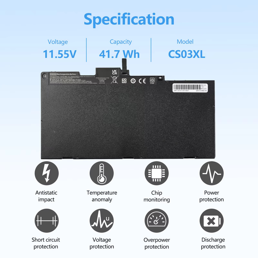 Oyomba CS03XL TA03XL Li-Ion Akku für HP EliteBook 745 755 840 850 G3 G4 848 G3 ZBook 15u G3 G4 in Schwarz - Bild 3