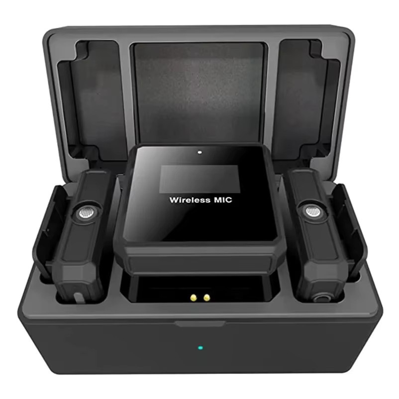 XIKCU Kabelloses 1-zu-2 Lavaliermikrofon mit intelligenter Ladestation, 2,4G Digitalanzeige und Geräuschunterdrückung in Schwarz - Bild 2