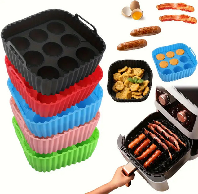 2-teiliges quadratisches Silikon-Set für Heißluftfritteusen, lebensmittelechtes Zubehör zum Backen und für Muffin-Formen, Schwarz - Bild 1