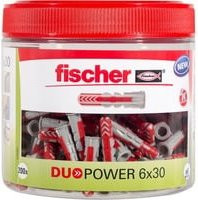 Fischer DUOPOWER Universaldübel aus Nylon, Durchmesser: 6 mm, Länge: 30 mm, Grau/Rot, 100 Stück - Bild 1