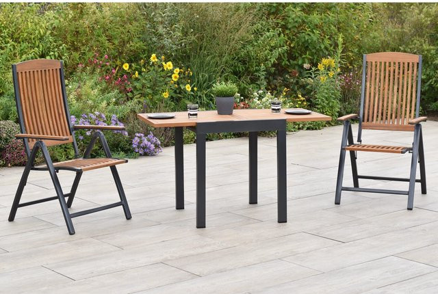 Merxx Balkonset Athos 3-teilig aus Aluminium und Akazienholz in Braun mit ausziehbarem Tisch B: 65 cm, T: 65 cm, H: 76,7 cm - Bild 1