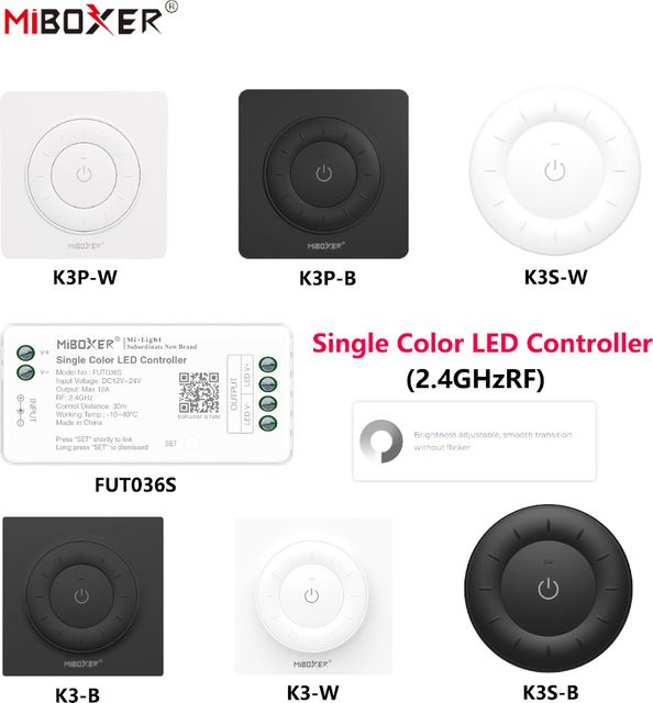 MiBoxer FUT036S+K3P/K3/K3S Drahtloser 2,4GHz RF LED-Controller für einfarbige COB und LED-Streifen, 12A pro Kanal, DC12-24V - Bild 1