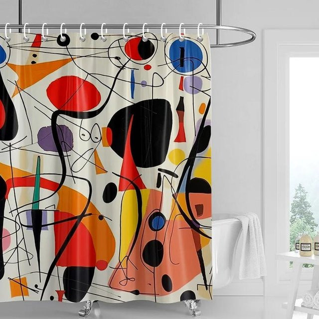 Duschvorhang Morandi mit buntem abstraktem Pflanzenmotiv im nordischen Stil, wasserdicht und schimmelresistent, B/H: 120 x 180 cm - Bild 1