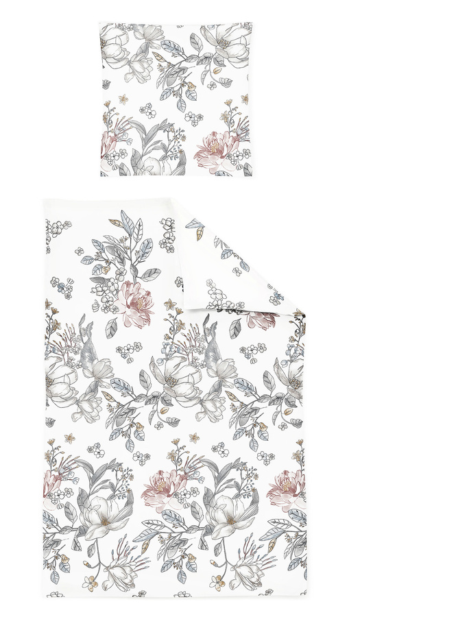 Irisette Nova Mako-Satin Bettwäsche aus Baumwolle mit floralem Design in Weiß und Magnolie Stone, B/H: 135 x 200 cm und 80 x 80 cm - Bild 1
