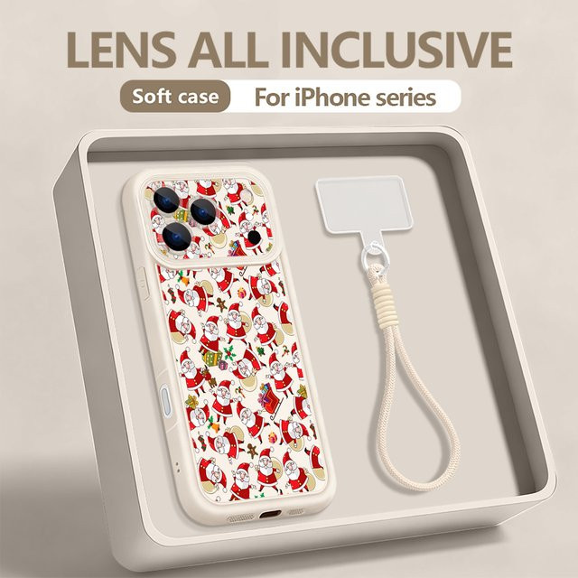 YISHANGOU Handyhülle mit Weihnachtsmann-Muster und Riemen für iPhone 17 Pro Max, 16, 15, 14, 13, 12, 11 Pro Max, stoßfeste weiche TPU-Abdeckung, rot/mehrfarbig - Bild 1
