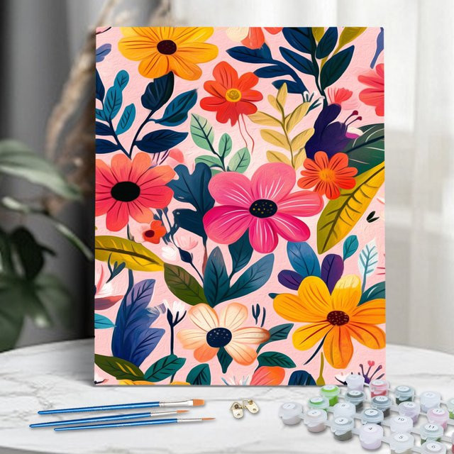 RUOPOTY Malen nach Zahlen Set mit Blumen auf Leinwandrahmen und Farbmarkern in Multicolor - Bild 1