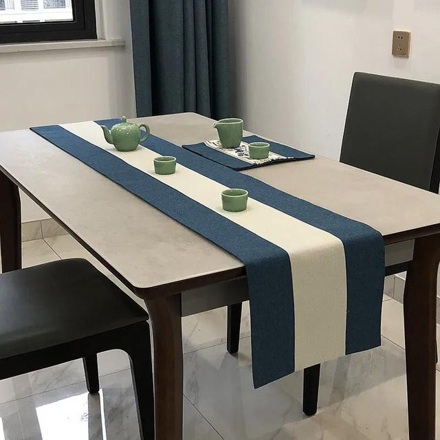 JINGYUE Pet Tischläufer aus Leinen im chinesischen Stil, minimalistisches Design, Grau, Breite: 150 cm, Tiefe: 33 cm - Bild 1
