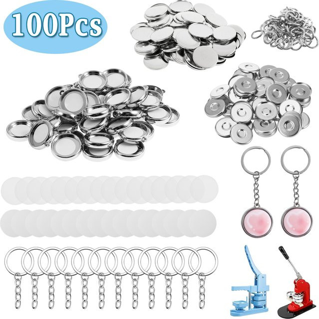 100 Stück Metall Schlüsselanhänger-Komponenten in Silber für DIY-Abzeichen-Knopfmaschinen mit 25 mm, 32 mm und 37 mm Durchmesser - Bild 1