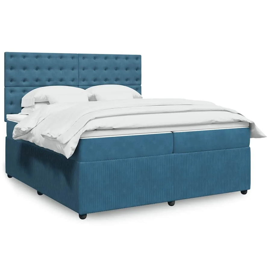 vidaXL Boxspringbett mit Matratze in Blau, Hybridbett aus Samt mit LED-Unterbettbeleuchtung und USB-Anschluss, B/T/H: 200 x 200 x 140,5 cm - Bild 2