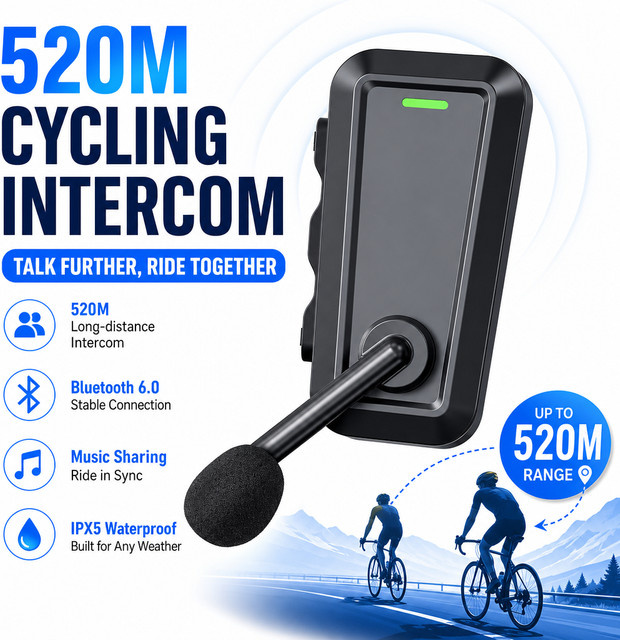 Kebidumei C10 Bluetooth 6.0 Fahrrad-Intercom-Headset mit Dual-Ear-Stereo für Motorrad und Sommerhelme mit 520m Reichweite - Bild 1