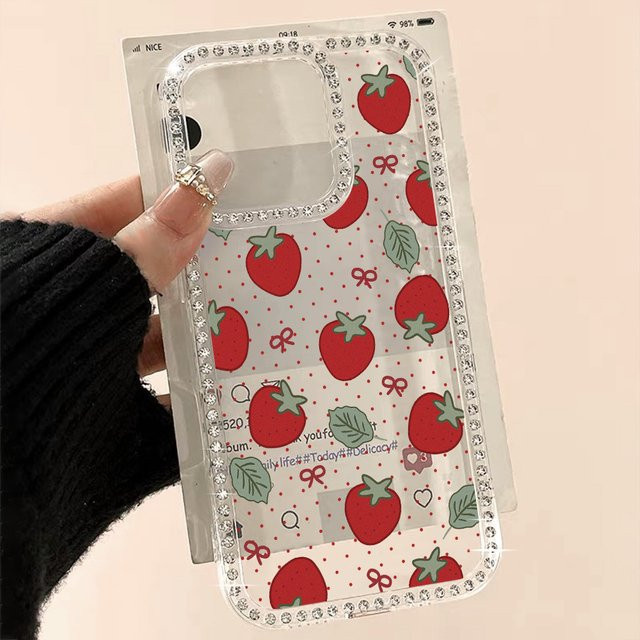 Caynes Transparente Handyhülle mit Erdbeer-Fliege für iPhone 17 16 15 14 13 12 Pro Max Air, Stoßfeste Kunststoff-Schutzhülle - Bild 1